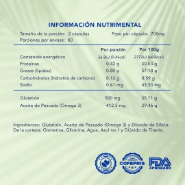 Glutation + Omega 3 Antioxidante | 160 Capsulas | Naturagel Sabor Sin sabor