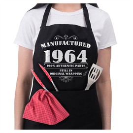 Bang Tidy Clothing 60th Birthday Presents for Women Ladies Gifts Her Funny Apron 100% Cotton 2 Pockets - Manufactured 1964 - Black