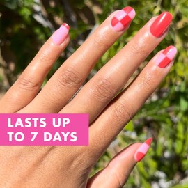 Olive & June Super Stick Mani Press-On Nails | Short, Round | No Glue Needed | 32 Tab Nails in 16 Sizes | Non-Toxic Tabs | Easy On-Off, Non-Damaging | Realest Look | 7-Day Wear | Pink Checker Party