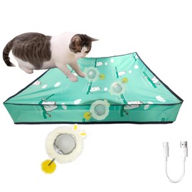 ZVGV 2 in 1 Interactive Cat Toys for Indoor, Toy Fast Rolling Ball in Play Mat,Kitten Toys,Automatic Toy Motion Activate,Rechargeable Kitten Toys Ball(Green)