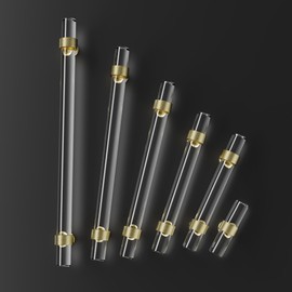 CEYMIO Cabinets Handles Crystal Kitchen Cabinet Knobs 6 Pack Dresser Hole Center 96mm Brushed Gold Brass Pulls, Glass Closet Drawer Drawers Cupboard Hardware, Bathroom Bedroom Pull 3 3/4 inch