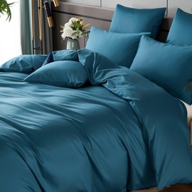 YASMENG Cotton Sateen Duvet Cover 140 x 200 cm Teal 100% Cotton Satin Deluxe Silky Breathable Lyocell Silk Bedding Single Duvet Cover with Zip and Pillowcase 65 x 65 cm