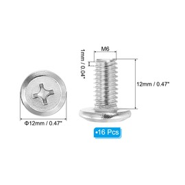 PATIKIL Flat Round Head Phillips Screws, 16 Pack M6-1 x 12mm Binding Screws 304 Stainless Steel 18-8 Full Thread, Phillips Drive Machine Screw Furniture Screw Connector Bolts