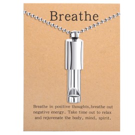 BOLAGTIER Anxiety Whistle Frequency Healing Devices Mindfulness Breathing Necklace Meditation Tuning Tool Stress Relief Outdoor Emergency Life Saving Tools Jewelry Gift for Women Men (Steel)