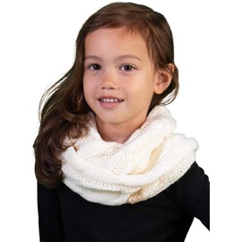 Funky Junque Kids Winter Scarf, Infinity Scarf Girls Kids Woven from 100% Acrylic, Unmatched Softness and Warmth, Versatile Design, Infinity Scarf for Girls Infinity Scarf for Kids (Ivory)