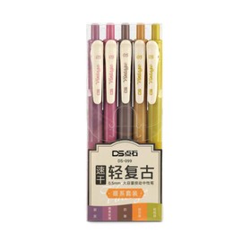 NINGSA Retractable Gel Pens Quick Dry Vintage Ink Color Fine Point 0.5mm for Adult Coloring/Bullet Journal/Planner/Doodling/Noting 5-Pack (Warm series)