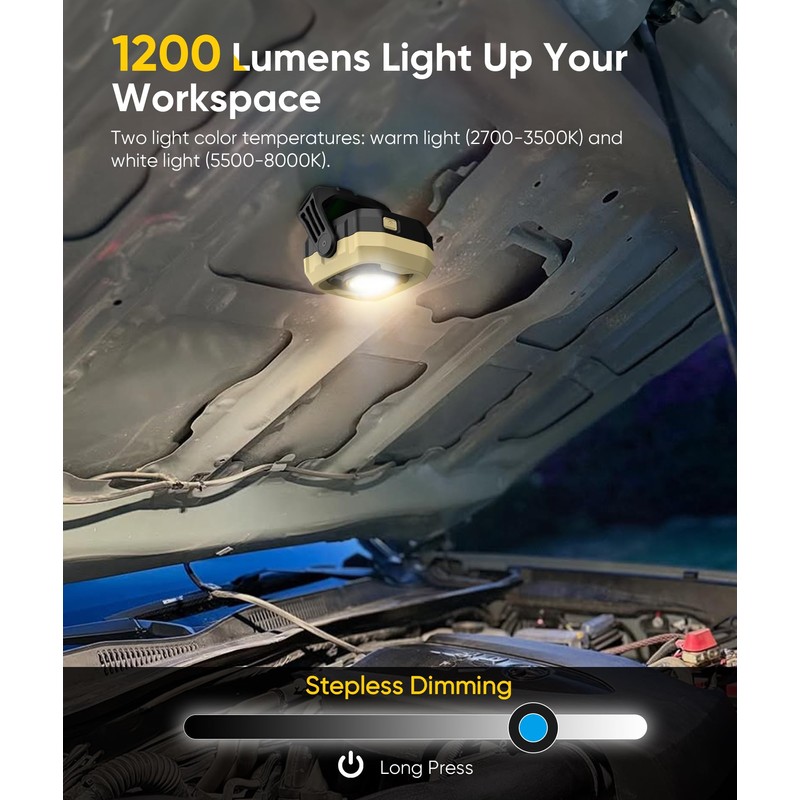 HOTLIGH Rechargeable Work Light, 1200LM Magnetic Light with IPX4 Waterproof,