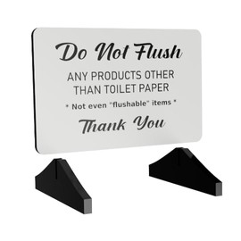 Do Not Flush - Septic Tank stylish bathroom sign. Informs do not flush wipes and sanitary towels. Freestanding - White - Supplied with Acrylic Feet