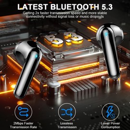 Wireless Earbuds, Bluetooth 5.3 Headphones 2024 Wireless Headphones in Ear with ENC Mic, Bluetooth Earphones Noise Cancelling Ear buds with 50H Hifi Stereo, IP7 Waterproof Headset, USB-C, LED Display