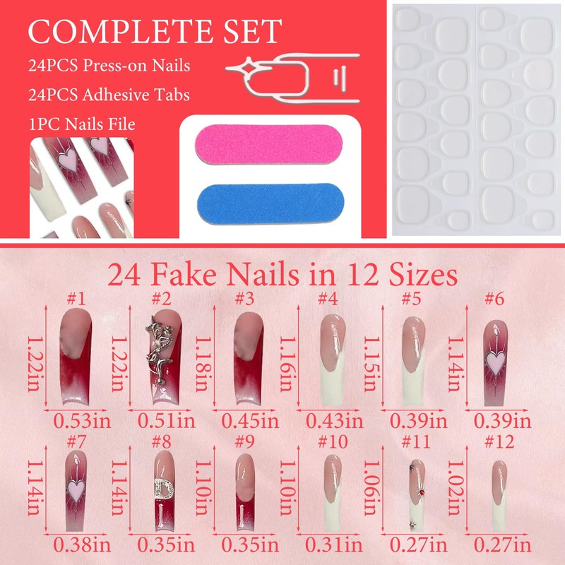 French Press-on Nails, Glossy False Nails Long, Square False Nails