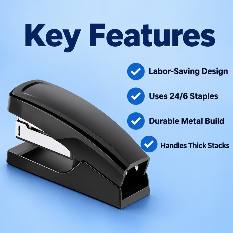 Heavy Duty Labor-Saving Long Stapler for 24/6 Staples, Large Manual