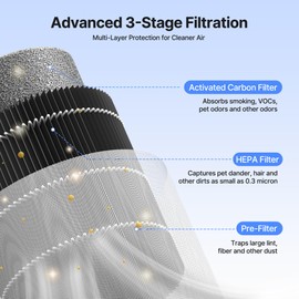 MERONTE Air Purifiers for Home, Air Purifier for Smoke Odors with Fragrance Sponge, Small Air Purifier with Sleep Mode for Bedroom Office, Blue Night Light, Black, 1 Pack+3 Modes