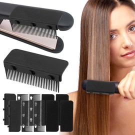 homfanseec - Peine de hierro plano, 2 unidades, peine de peluquero para alisar el cabello, peine de hierro plano, accesorio de peine para hierro plano, herramienta compacta de peinado para uso profesional o doméstico (negro)