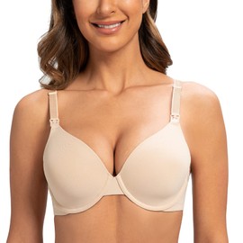 MELENECA Women's Full Coverage Underwire Support Plus Size Breastfeeding Nursing Bra Pale Nude-Convert 36C