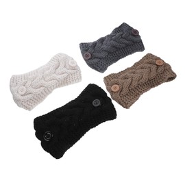 Ipetboom 4Pcs Woolen Bow Headbands with Buttons Cozy Ear Warmers and Stylish and Functional Bow Ear Warmer Headbands