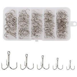 Fishing Treble Hooks Set, 140pcs Sharp High Carbon Steel Treble Hooks, Round Bend FishingHooks Saltwater Hooks Kit