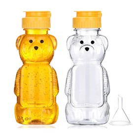 2 Pack Plastic Bear Honey Bottles with Funnel, 240ml Squeeze Honey Jars Leakproof Honey Dispenser No Drip Lids Honey Bear Containers for Ketchup Mustard Salad Dressing Sauce Syrup Oil Epoxy, BPA Free
