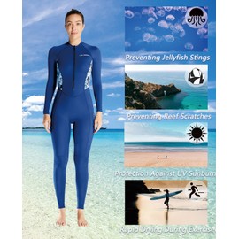 Skyone Diving Skins for Women Men, Thin Wetsuits Swimsuit Full Body Rash Guard, UV Protection Long Sleeve Wet Suit Dive Skin, One Piece Quick Dry Scuba Skin for Surfing (Women Blue, Small)