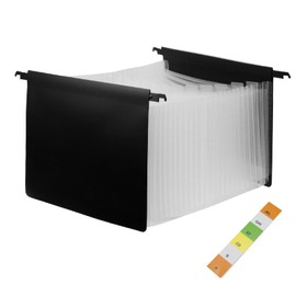 Chinflly Expanding Hanging File Folders,25 Innovative Accordion Pocket Extra Capacity Hanging Accordion File Organizer with Retractable Hook Large Capacity, Multi-Color Tabs,Transparent