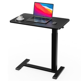 Ywin Medical Adjustable Overbed Bedside Table with Wheels, Swivel Rolling Standing Desk, Pneumatic Small Side Bed Table with Tray for Couch, Hospital, Home,Office Use,(32" W X 18" D, Black)