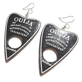 Black Glitter Ouija Board Planchette Earrings on Hypoallergenic French Ear Hooks