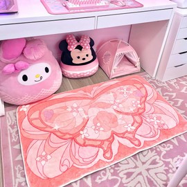 BelugaDesign Butterfly Rug | Cute Kawaii Flower Geometric Art Aesthetic Animal Pink Pastel Bedroom Bathroom Mat | Machine Washable Rectangle Area Carpet for Women (Peach, 47x28)