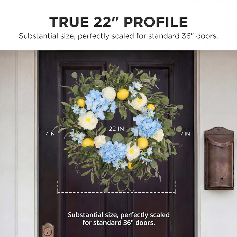 Quixem 22 Inch Lemon Wreath for Front Door, UV Resistant