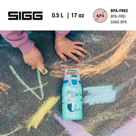 SIGG - Kids Water Bottle - Shield ONE Atlantis - Leakproof - Lightweight - BPA Free - Stainless Steel - Light Blue With Mermaid - 17 Oz