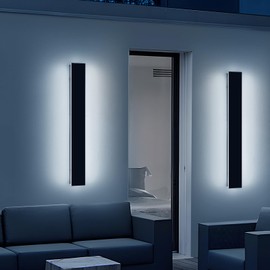 2 Pack 31.4inch Modern Outdoor LED Wall Sconce, Dimmable 3000K-6000K with Remote Control, IP65 Waterproof, Black Aluminium Long Exterior Wall Light Fixture for Porch, Patio, Garage, Yard