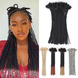 Lounoke 40 Strands Human Hair Loc Extensions, 16 inch Pencle Size 0.6cm,1B, Width Dreadlock Extension Real Human Hair