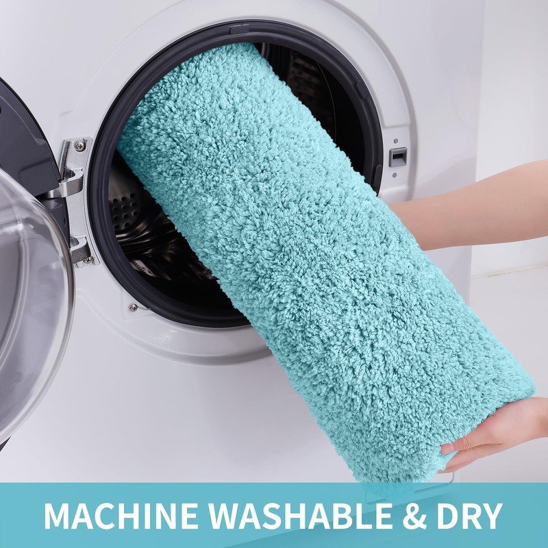 Buganda Microfiber Bathroom Rugs (35.4 x 24, Spa Blue) Shaggy