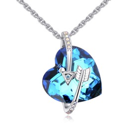 purple or blue ocean heart crystal pendant necklace women 925 silver necklace gift (Blue)