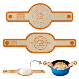 PLAPITATE Silicone Bread Sling Dutch Oven Liner, Non-Stick & Easy Clean Reusable Oval and Round Silicone Bread Baking Mat with Long Handles, Easy to Transfer Sourdough Bread - 2 Orange Set