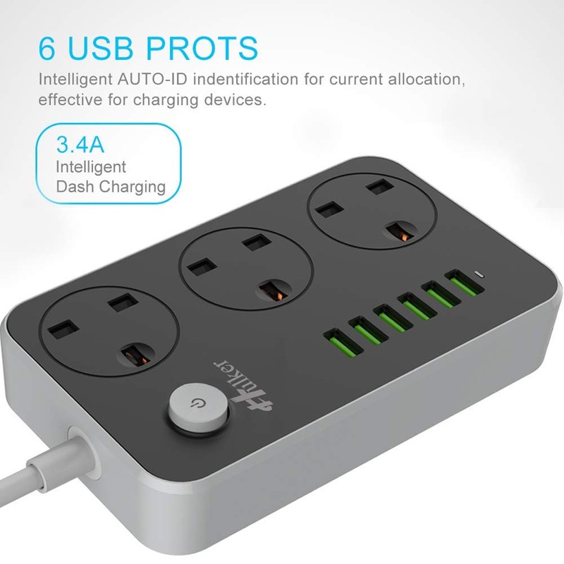 Hulker Power Strips with USB ports 3 Way Outlets 6