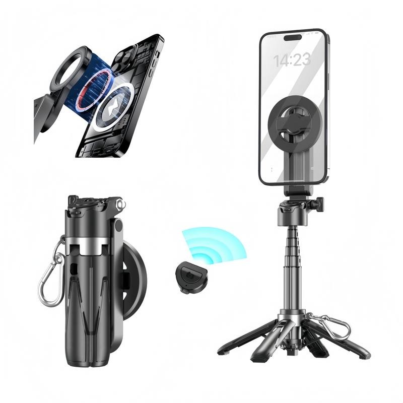 Foldable Multifunctional magnetic selfie stick phone tripod, can simulate camera
