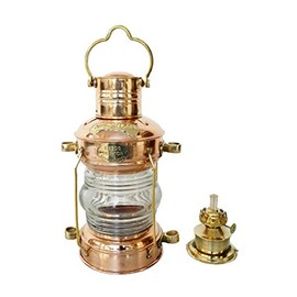 THOR INSTRUMENTS Brass & Copper Anchor Oil Lamp Leeds Burton Nautical Maritime 14" Ship Lantern Rustic Vintage Home Decor Gifts
