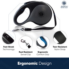 American Kennel Club Retractable Dog Leash, 16.4ft, Tangle-Free, Ergonomic Grip, One-Hand Brake, for Medium & Large Dogs up to 66 lbs