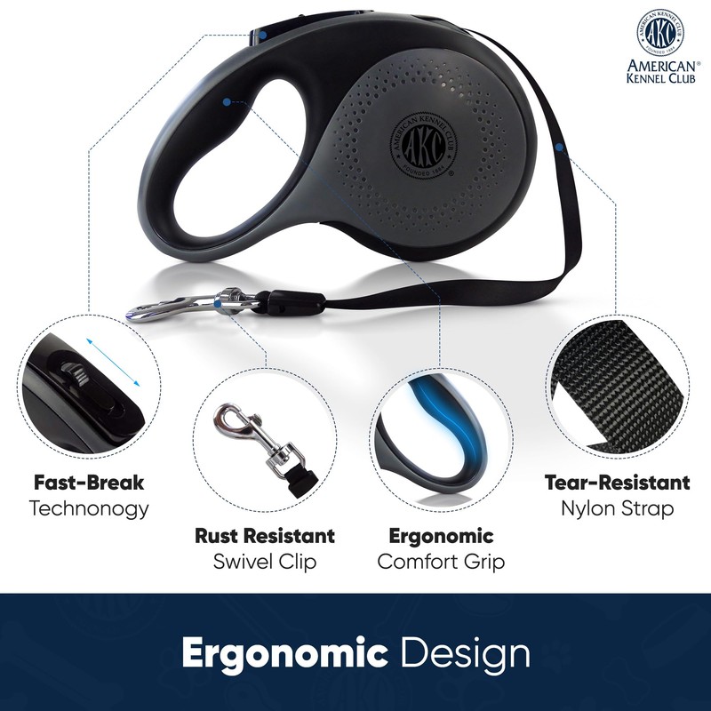 American Kennel Club Retractable Dog Leash, 16.4ft, Tangle-Free, Ergonomic Grip,