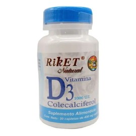 Vitamina D3 Riket Natural Suplemento Vegano Sin Gluten 30 Capletas
