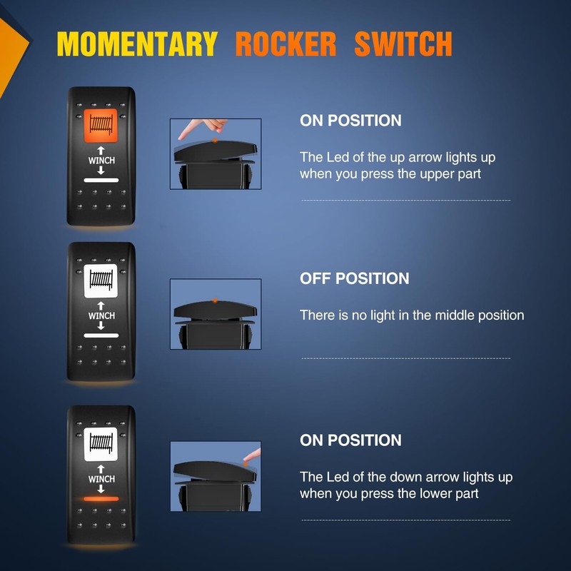 Nilight UTV Winch Rocker Switch Momentary On Off 7 PIN