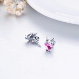 Freesloth Cat Earrings 925 Sterling Silver Cute Pet Kitten Stud Earrings Cat Jewelry Gifts for Women Hypoallergenic Earrings for Sensitive Ears, Sterling Silver, crystal