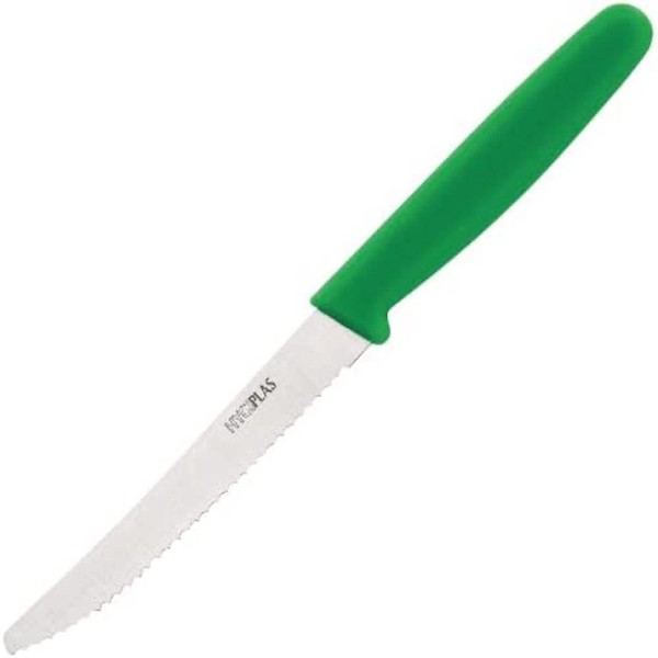 Hygiplas Serrated Colour Coded Tomato Knife 10cm / 4 inch Blade | Green | Weight: 20 grams | Green for Salads and Fruits | CF898