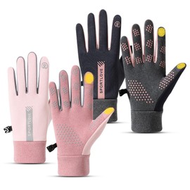 2 Pairs Winter Thin Thermal Gloves Waterproof Finger Touch Screen Non-Slip Cold Resistant Gloves Windproof Warm Winter Running Gloves for Womens Outdoor Sports,Cycling,Driving,Hiking