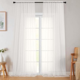 Welvetblk - Cortinas traslúcidas extra largas de color marfil para recámara, sala de estar, 2 paneles de 108 pulgadas de largo, juego de 2 paneles de cortina transparente con bolsillo para barra