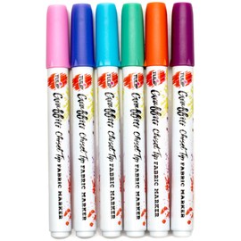 Tulip Graffiti Fabric Markers Chisel Tip 6pk, Brights, Premium Quality Ink, Permanent, Child Safe, for Fabric Painting, Drawing, Coloring, Writing on Clothes