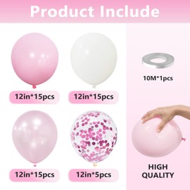 Eitolo Pink Balloons, 50Pcs 12 Inch Pink & White Balloons Pink Confetti Balloons for Birthday Party Decorations Girl, Wedding, Christening Baby Shower Party Decorations