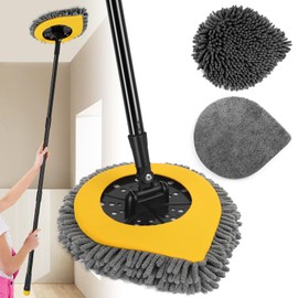 Wall Cleaner Mop with Long Handle, Wall Duster for Walls Baseboards Ceilings Floor Cleaning,Telescoping Ceiling Mops with Washable Mop Pads,Yellow