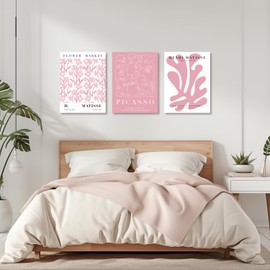 Flower Market Wall Decor, Framed Pink Matisse Canvas Wall Art, Modern Minimalist Picasso Aesthetic Picture Artwork, Cute Abstract Floral Painting for Living Room Bedroom Bathroom 16"x24"x3