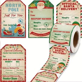Christmas Gift Sticker Labels, 200pcs/roll Colorful Waterproof Gift Wrapping Sticker, Easy To Use Gift Labels for Holiday Decorations, Party Favors, Business Packaging