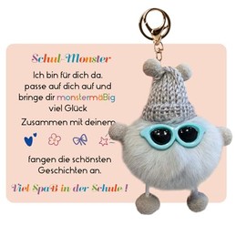 Geschenk Einschulung Schul Monster Pl√ºsch, Einschulung Schl√ºsselanh√§nger, Gl√ºcksbringer Schule, Mutmacher Anh√§nger M√§ppchen oder Ranzen (grau)
